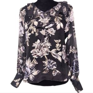 WHITE HOUSE BLACK MARKET Women's Silk-Blend Floral Burnout Blouse Size XS